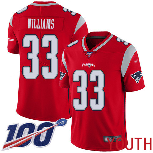 New England Patriots Football #33 100th Season Inverted Limited Red Youth Joejuan Williams NFL Jersey